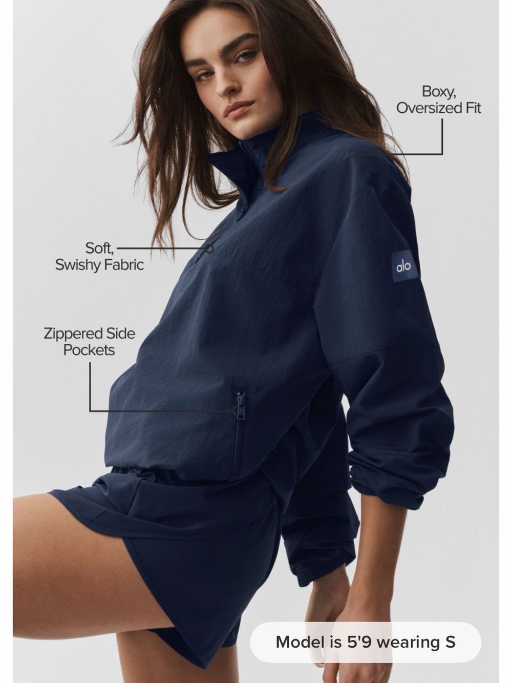 ALO Yoga Navy Light Weight Takeaway Track Pullover